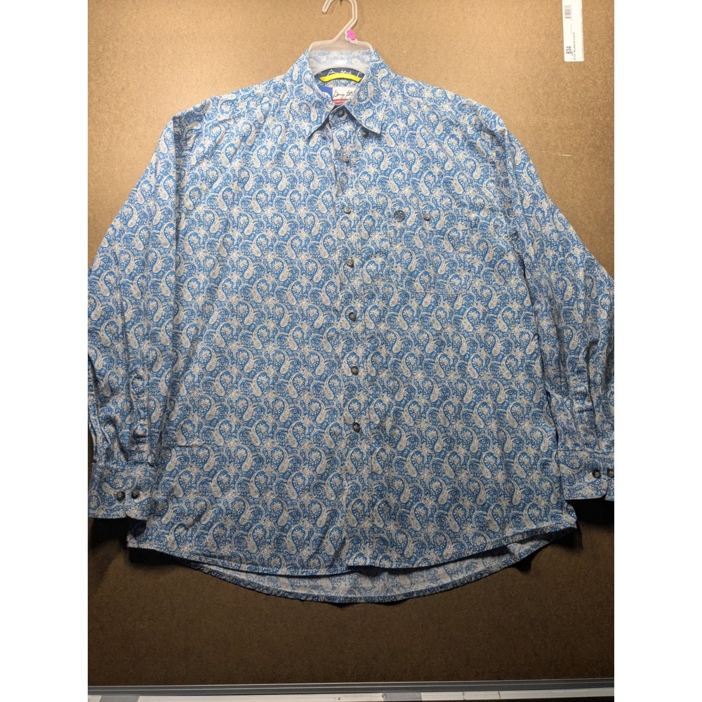 Wrangler George Strait Cowboy Cut Paisley Western Shirt Blue White MGS016B L